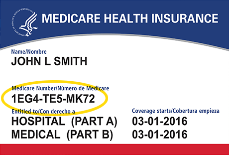 Medicare Card image highlighting where the Medicare number is located